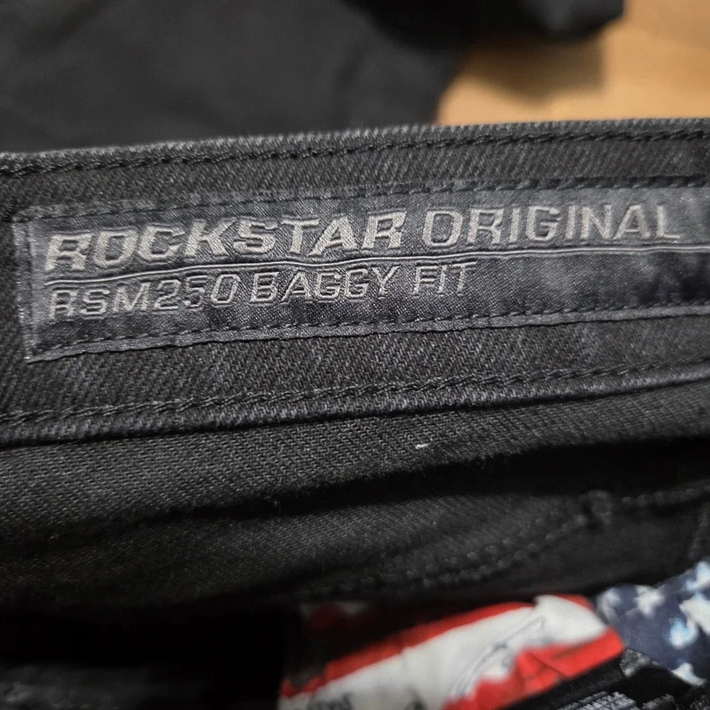 Rockstar Original Mens Baggy Fit Cargo Jeans Black Grunge Wide Leg RSM250 32